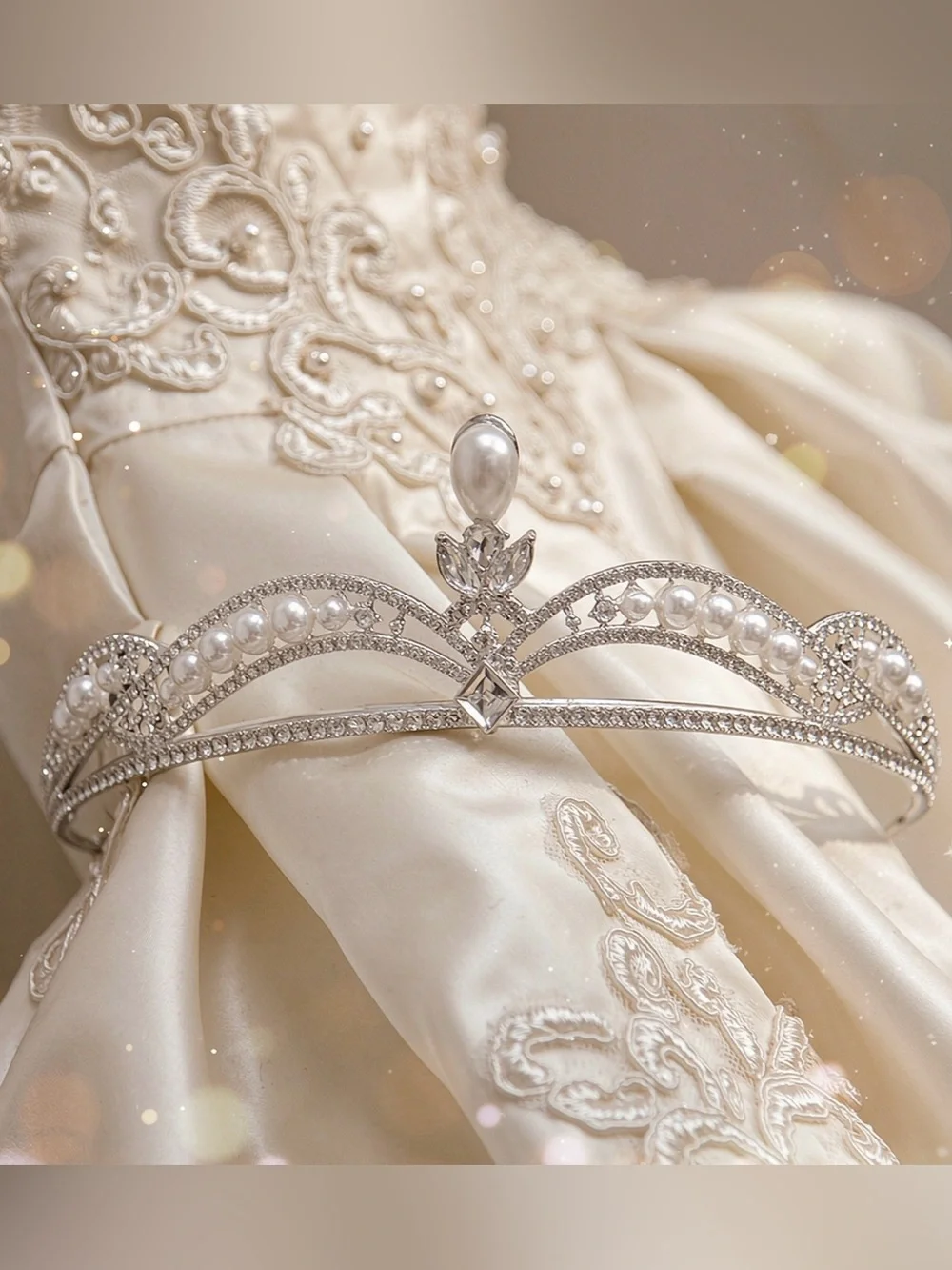 Elegant Pearl and Crystal Tiara - Ivory/Silver Bridal Crown